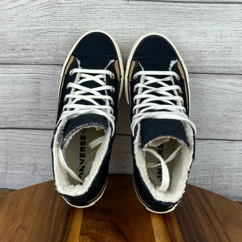 Converse Chuck Taylor All Star Raw Edge Platform High Black Champagne Tan Sz 6.5